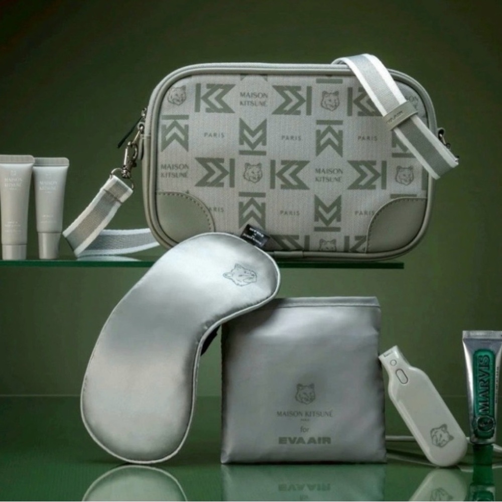 Maison Kitsuné X Eva Air Travel Amenity Kit with Bag and Accessories